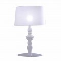 Table Lamp in White Ceramic and Linen Lampshade 2 Dimensions - Cadabra
