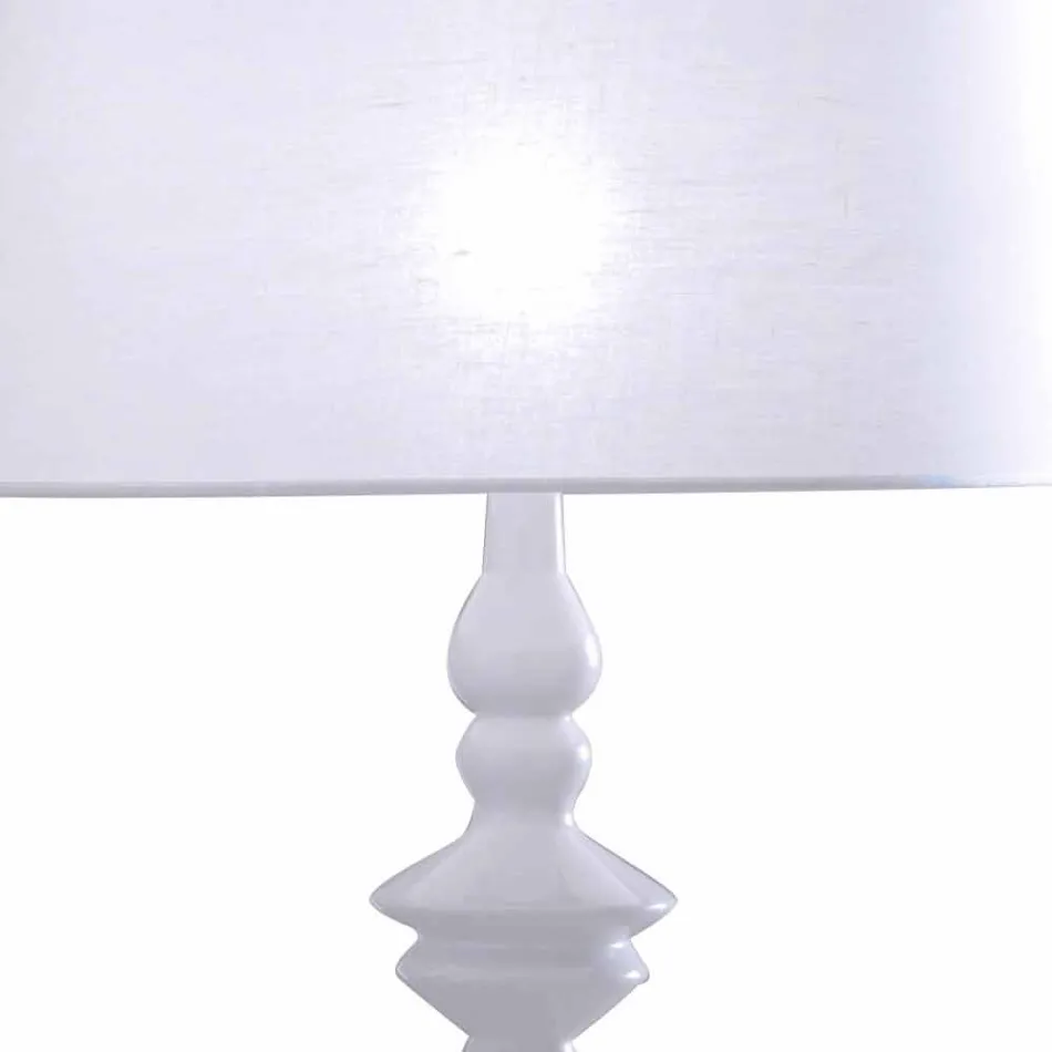 Table Lamp in White Ceramic and Linen Lampshade 2 Dimensions - Cadabra Viadurini