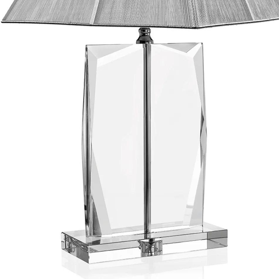 Crystal Table Lamp and Luxury Silver Square Lampshade - Clezia Viadurini