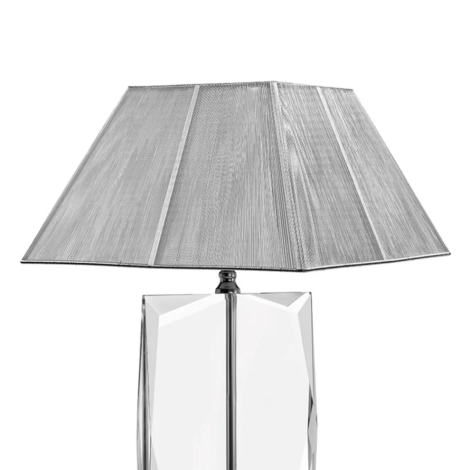 Crystal Table Lamp and Luxury Silver Square Lampshade - Clezia Viadurini