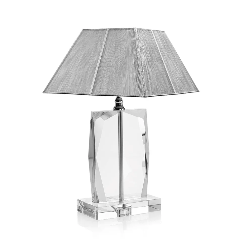 Crystal Table Lamp and Luxury Silver Square Lampshade - Clezia Viadurini