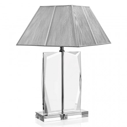 Crystal Table Lamp and Luxury Silver Square Lampshade - Clezia Viadurini