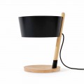 Table Lamp in Beech with Details in Metal and Vegan Leather - Avetta