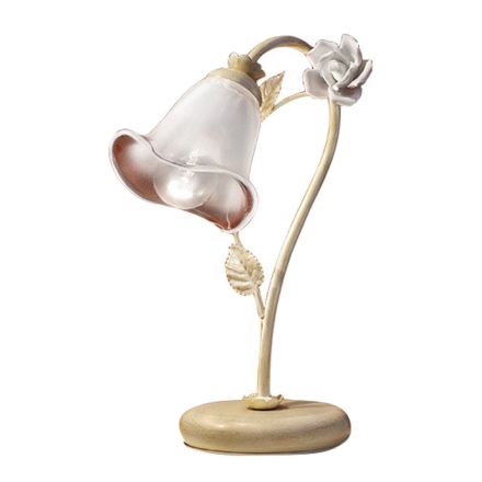 Table Lamp in Iron and Glass with Rose of Ceramic Decoration - Siena Viadurini