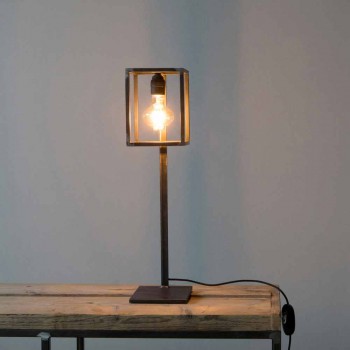Black Iron Table Lamp with Cotton Cable Made in Italy - Unique