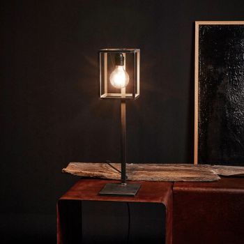 Black Iron Table Lamp with Cotton Cable Made in Italy - Unique