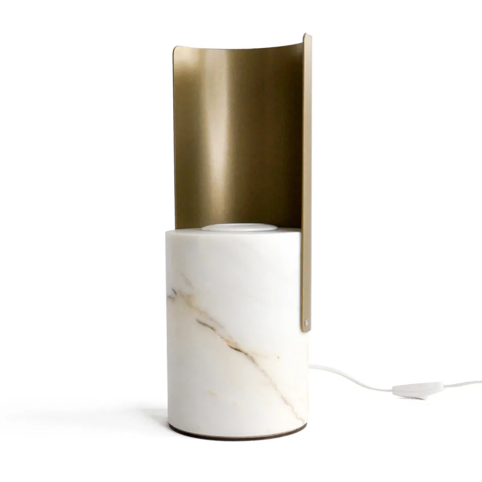 Table Lamp in Paonazzo Marble and Metal Made in Italy - Azumane Viadurini