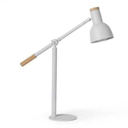 Table Lamp in White Metal with Natural Wood Details - Anya Viadurini