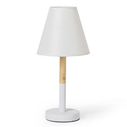 Table Lamp in White Metal and Wood with Canvas Lampshade - Sannah Viadurini