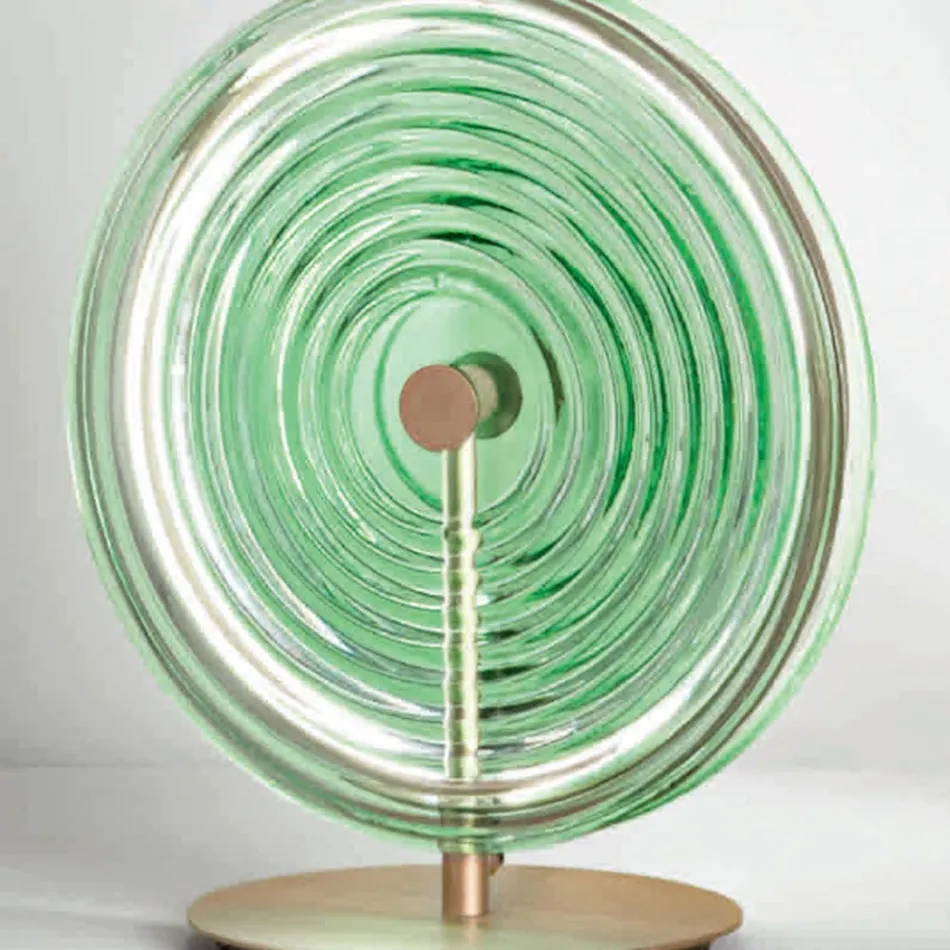 Table Lamp in Metal and Glass Decorated with Concentric Lines - Hackberry Viadurini