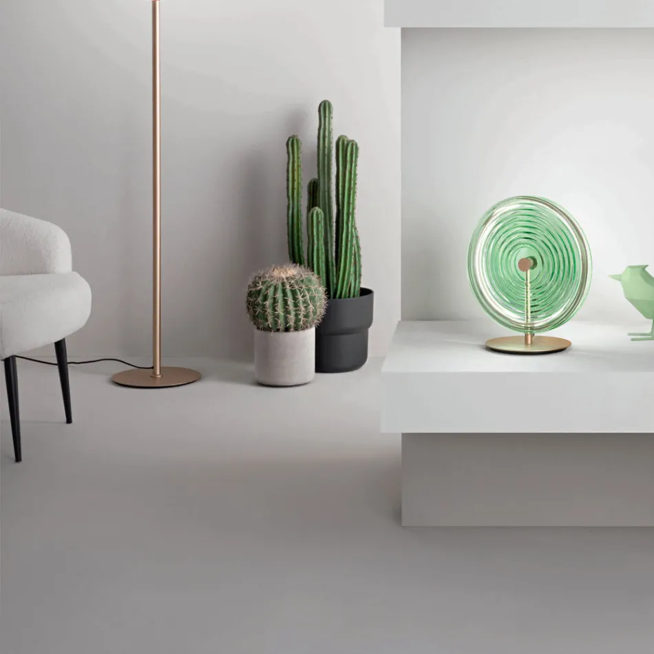 Table Lamp in Metal and Glass Decorated with Concentric Lines - Hackberry Viadurini