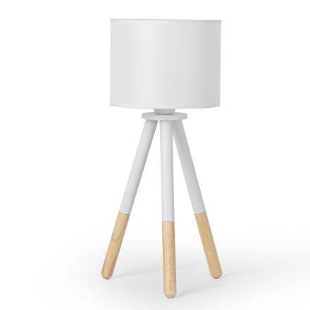 Table Lamp in White Canvas with Metal and Wood Structure - Fiona Viadurini