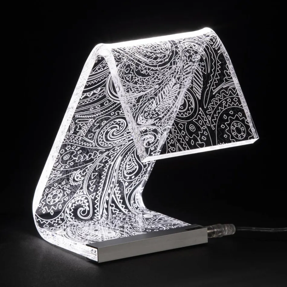 Table Lamp Led Crystal Acrylic Folded Laser Decor - Possett Viadurini