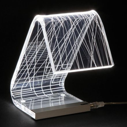 Table Lamp Led Crystal Acrylic Folded Laser Decor - Possett Viadurini