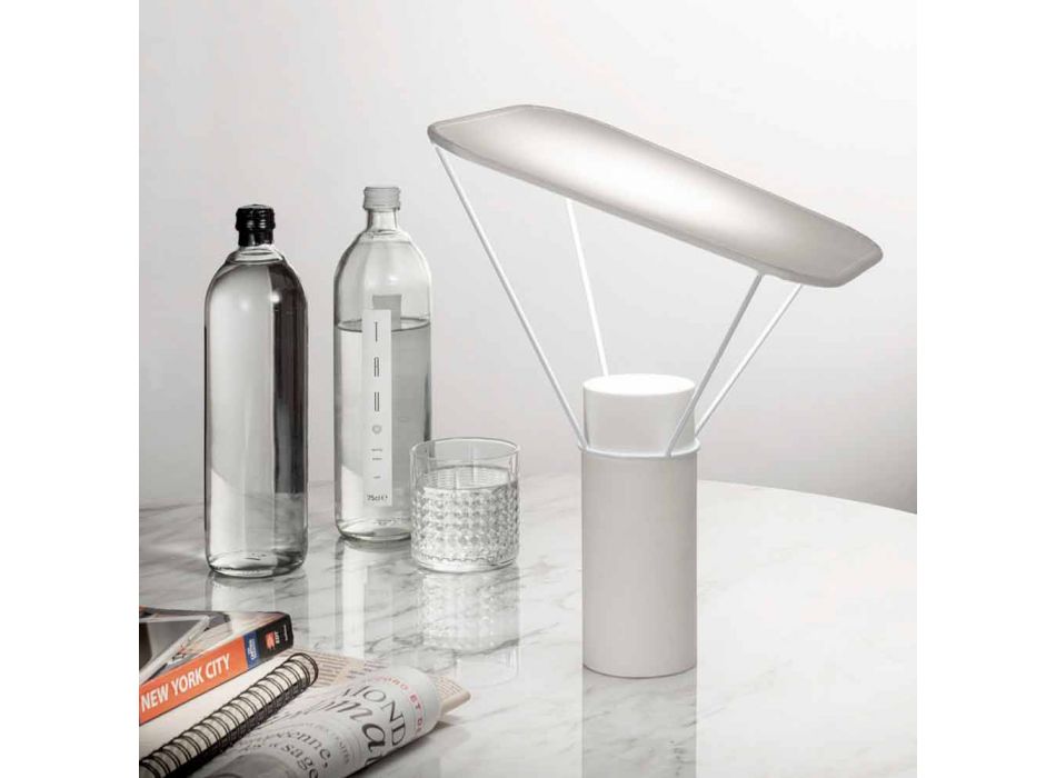 Modern Table Lamp in Resin and White Cotton Made in Italy - Fiera Viadurini