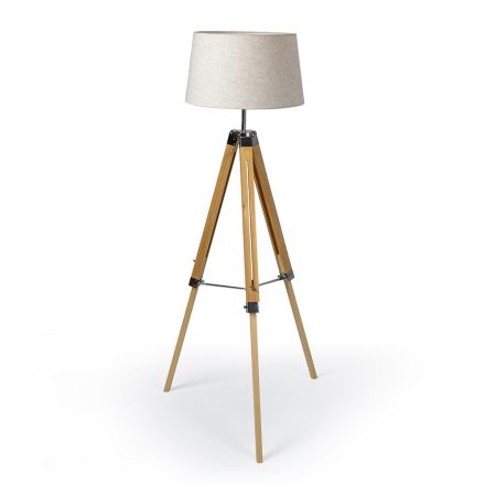 Floor Lamp with 3-Footed Wooden Base and Canvas Lampshade - Evette Viadurini