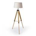Floor Lamp with 3-Footed Wooden Base and Canvas Lampshade - Evette
