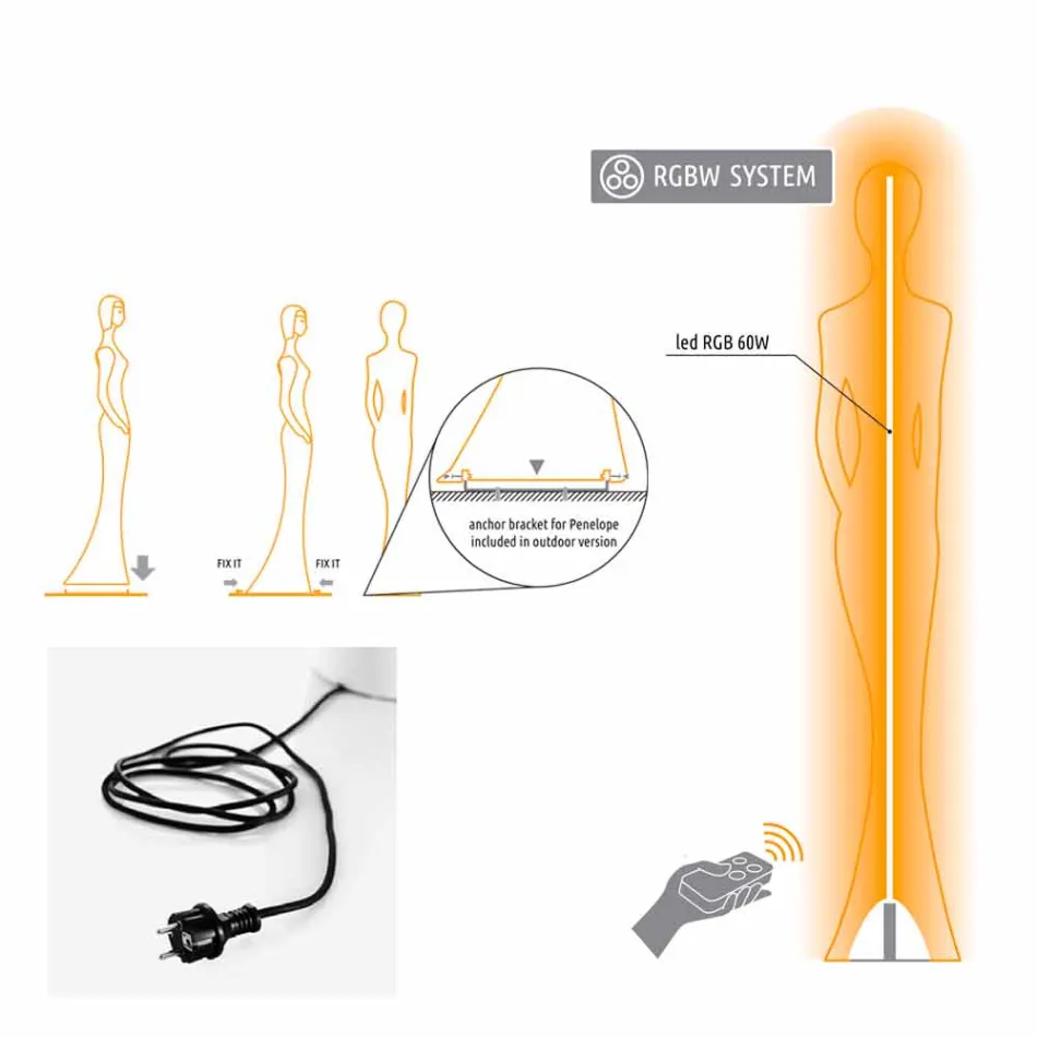 Garden Floor Lamp with RGBW Led Light Statue Design - Penelope by Myyour Viadurini