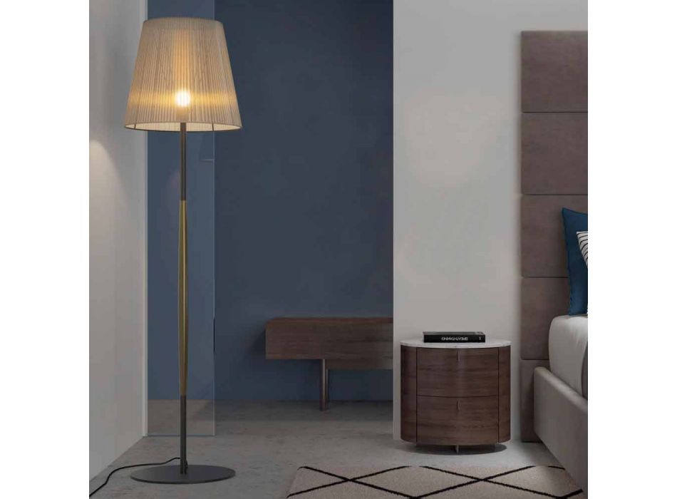 Design Floor Lamp in Metal, Wood and Organza Made in Italy - Boom Viadurini
