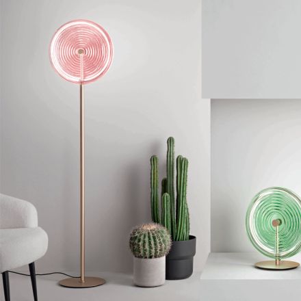 Floor Lamp in Metal and Glass Decorated with Concentric Lines - Hackberry Viadurini