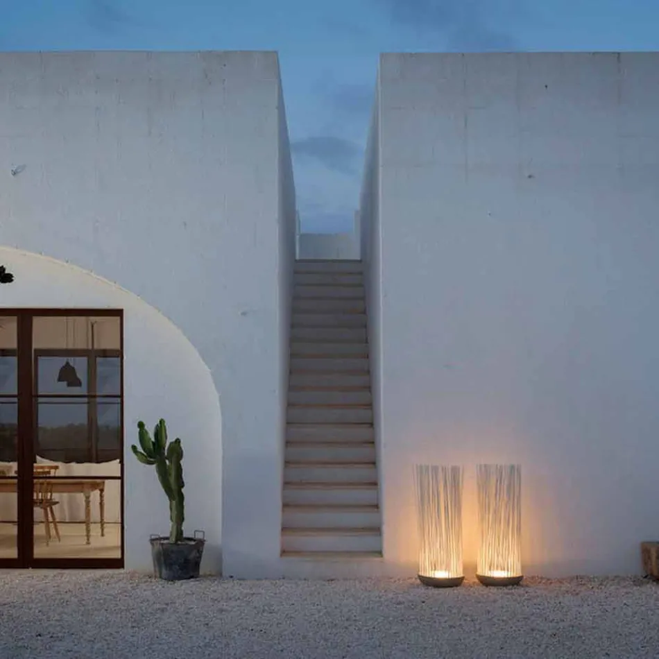 Led Floor Lamp in Gray Technopolymer and White Pvc Rods - Touch Viadurini