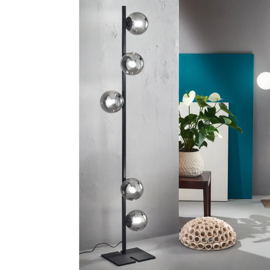 Modern Floor Lamp in Black or Gold Metal and Blown Glass - Birga Viadurini