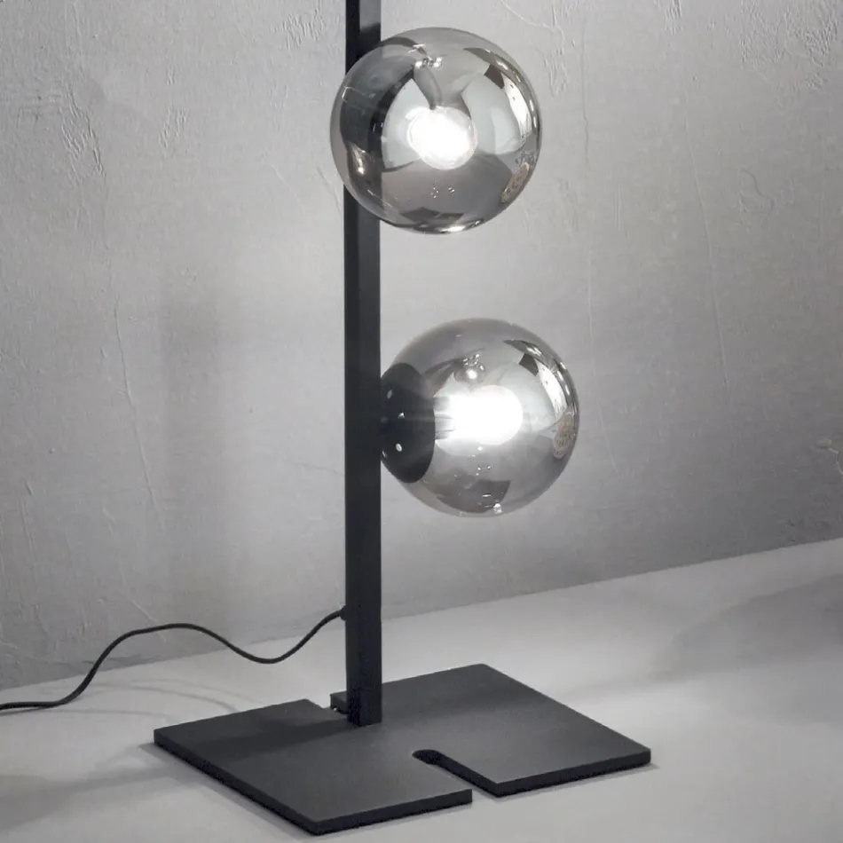 Modern Floor Lamp in Black or Gold Metal and Blown Glass - Birga Viadurini