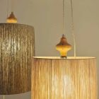 Floor / suspension lamp in wood and sand color Bois wool Viadurini