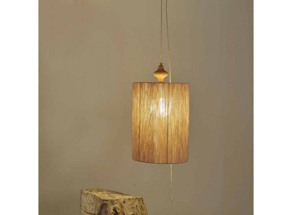 Floor / suspension lamp in wood and sand color Bois wool Viadurini