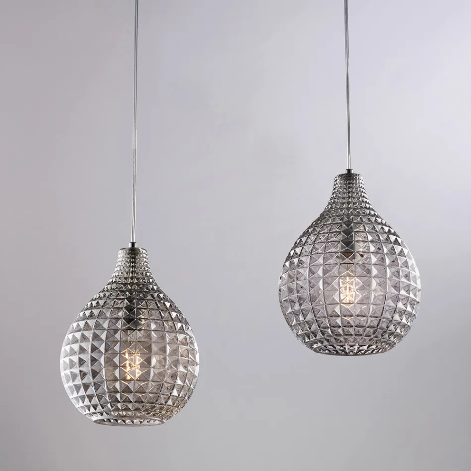 Atlas Glass Metal Design Lamp with Crystal Pendants Viadurini