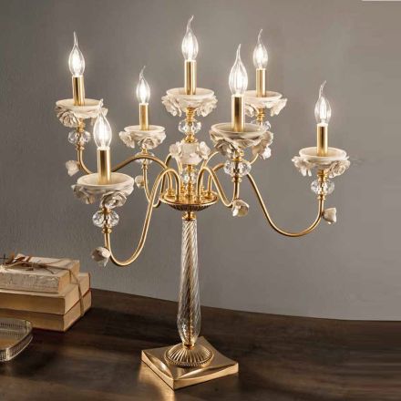Flambeaux 7 Lights Classic Lamp in Porcelain and Blown Glass - Eteria Viadurini