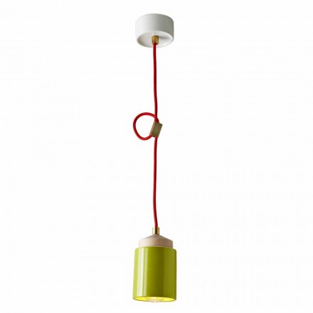 Lamp in beech wood and suspended ceramic made in Italy Asia Viadurini