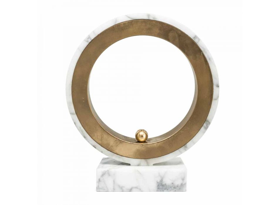Lamp in White Carrara Marble and Brass Made in Italy 2 Dimensions - Nazife Viadurini