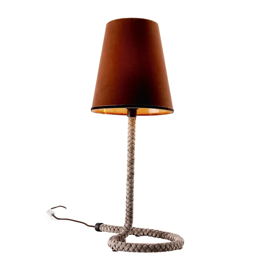 Grilli Snake design fabric and leather table lamp made in Italy Viadurini