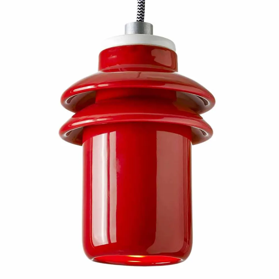 Modern pendant lamp in red ceramic made in Italy Asia Viadurini