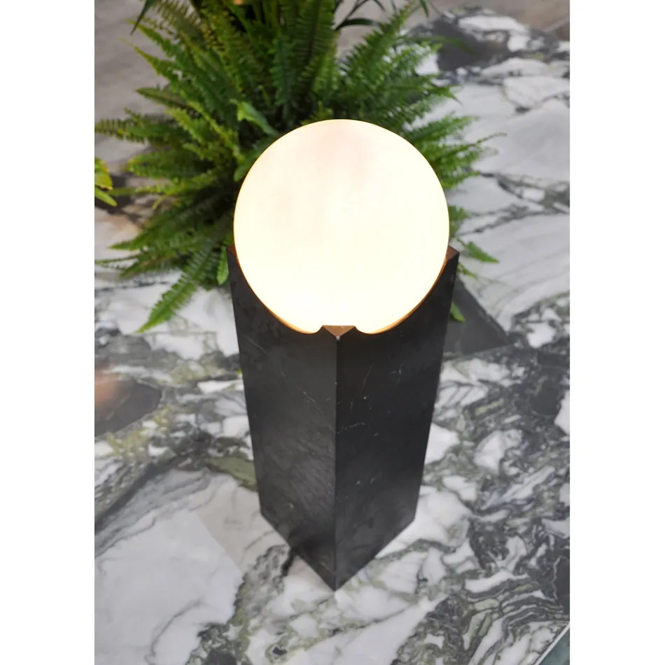 Rectangular Lamp with White Sphere and Marble Base Made in Italy - Koshi Viadurini