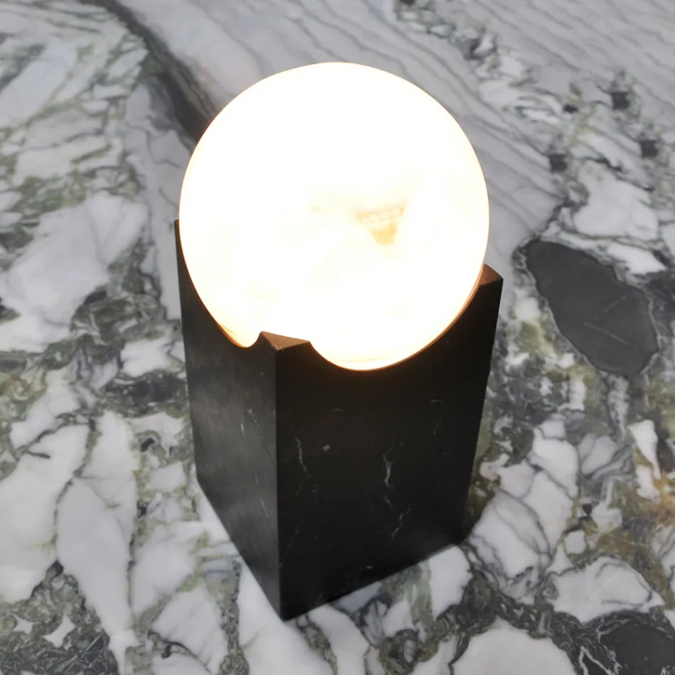 Rectangular Lamp with White Sphere and Marble Base Made in Italy - Koshi Viadurini