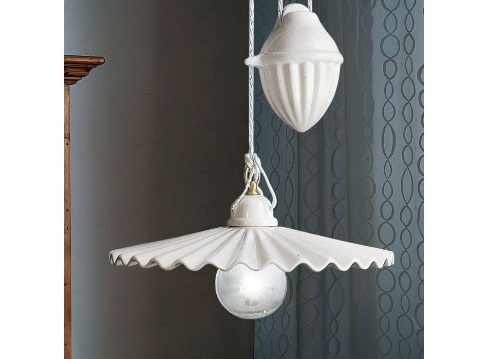 Ups and Downs Suspension Lamp in Polished Pleated Ceramic - Laquila Viadurini