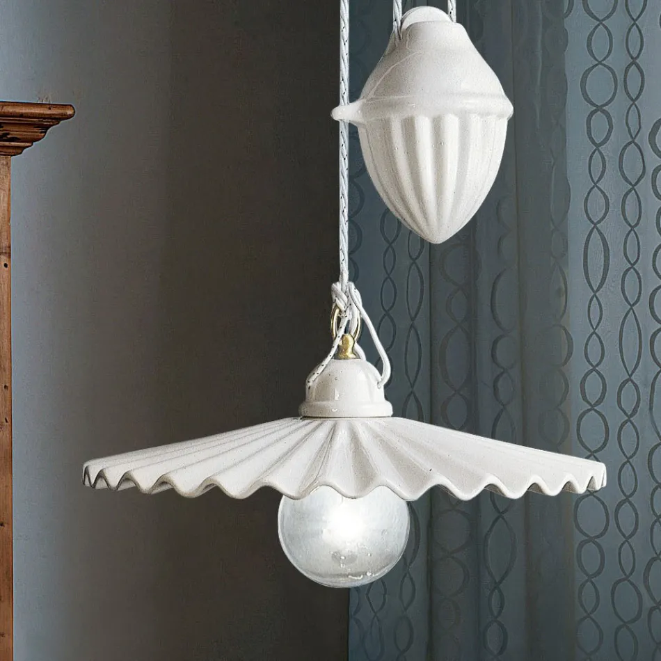 Ups and Downs Suspension Lamp in Polished Pleated Ceramic - Laquila Viadurini