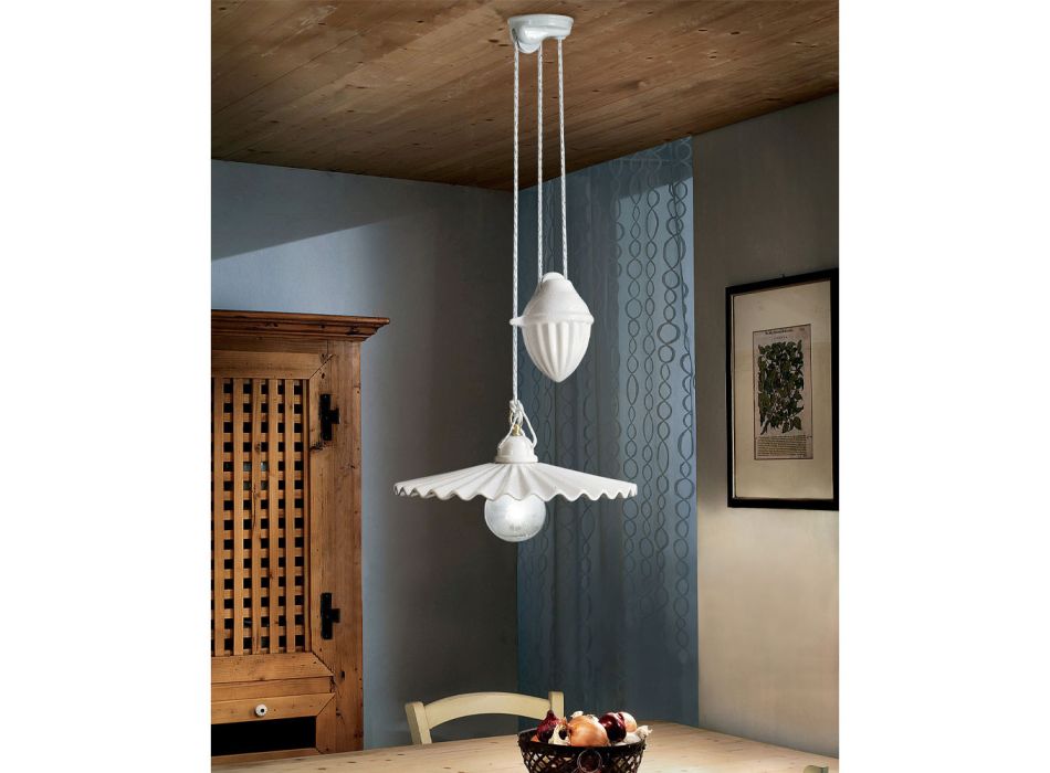 Ups and Downs Suspension Lamp in Polished Pleated Ceramic - Laquila Viadurini