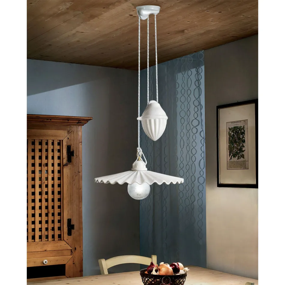 Ups and Downs Suspension Lamp in Polished Pleated Ceramic - Laquila Viadurini