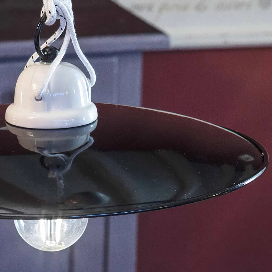 Suspended ups and downs lamp in white ceramic and black metal - power Viadurini