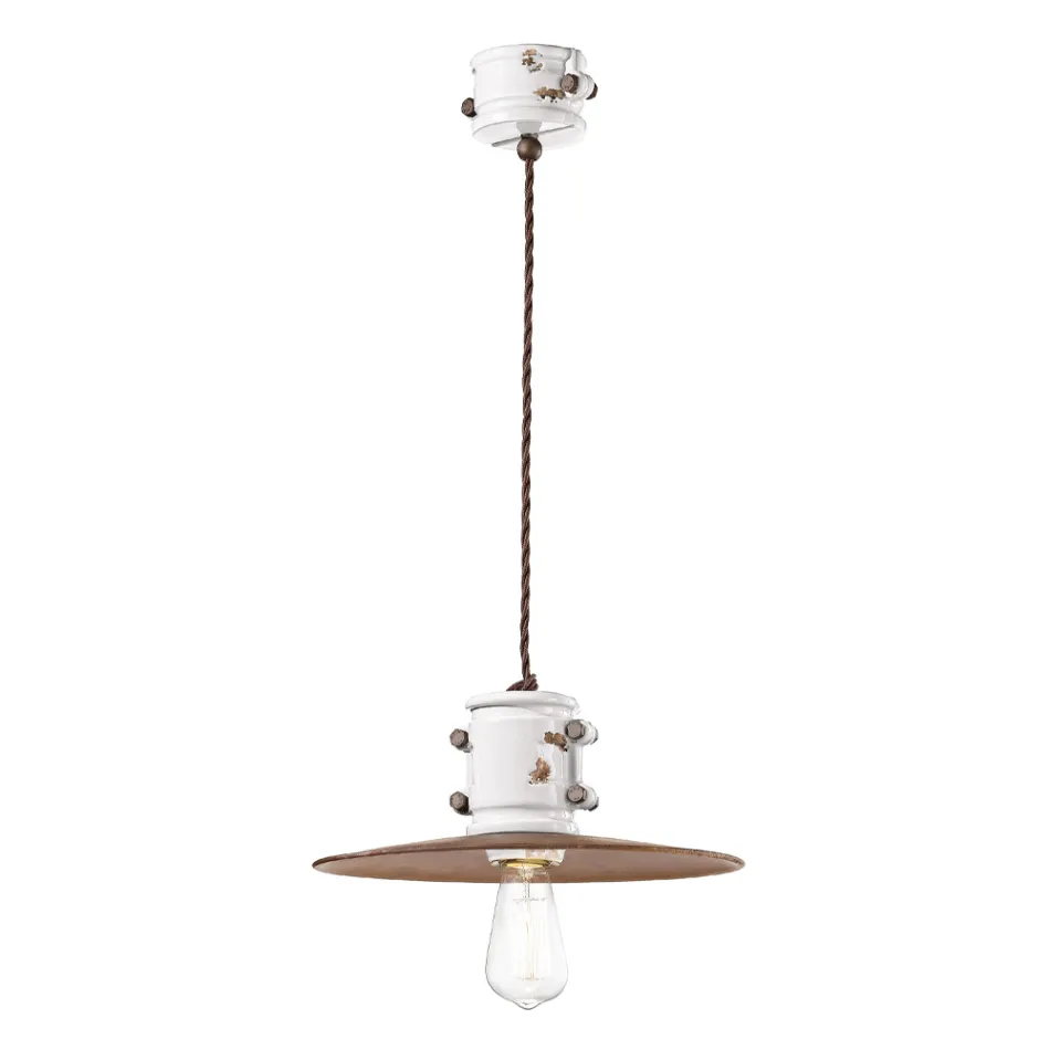 Suspension Lamp in Iron and Industrial Handmade Ceramic - Urban Viadurini