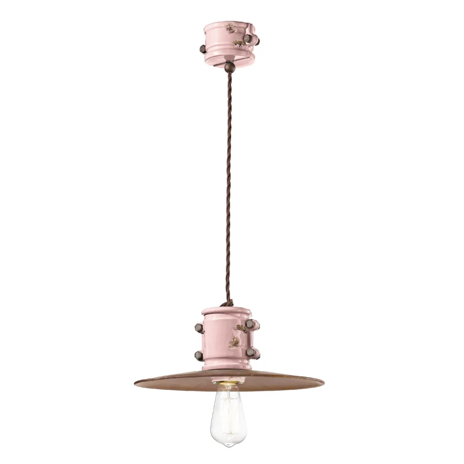 Suspension Lamp in Iron and Industrial Handmade Ceramic - Urban Viadurini