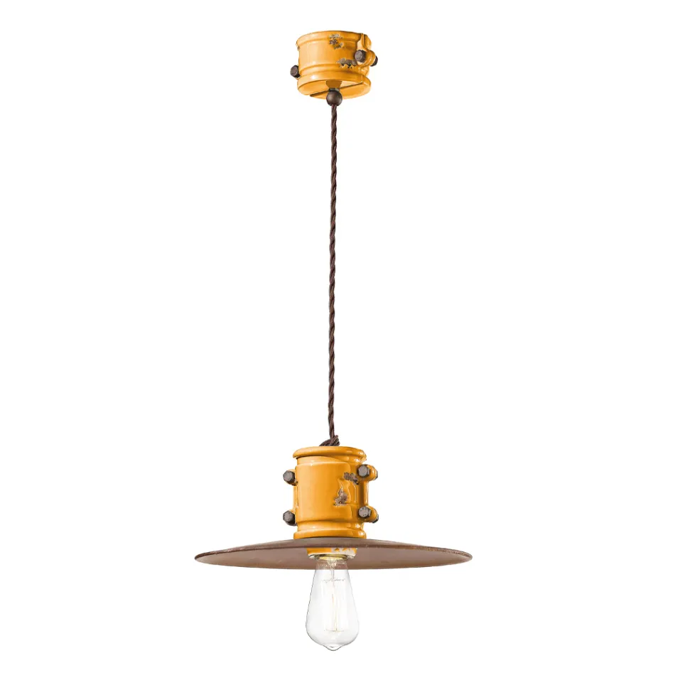 Suspension Lamp in Iron and Industrial Handmade Ceramic - Urban Viadurini