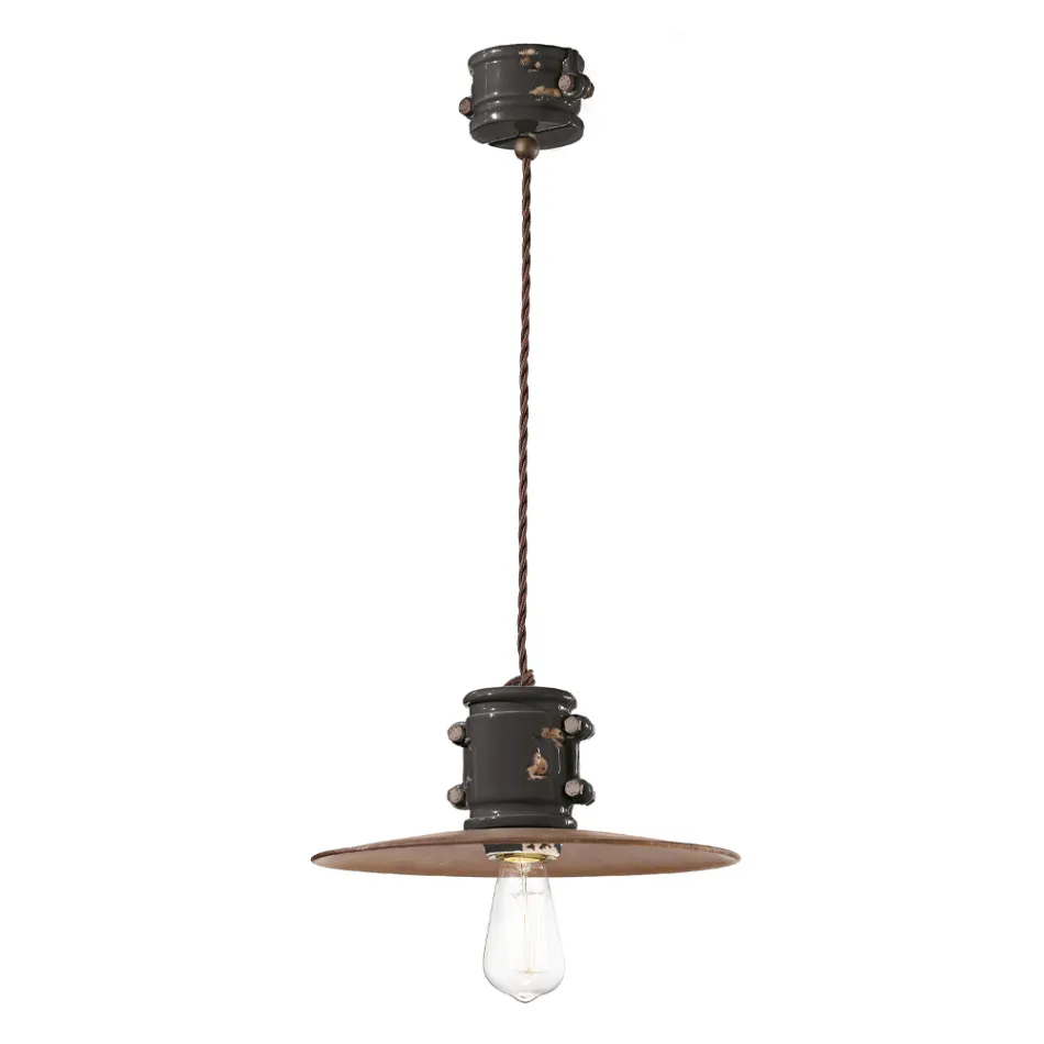 Suspension Lamp in Iron and Industrial Handmade Ceramic - Urban Viadurini