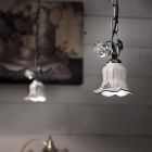 Suspension Lamp in Metal and Hand-Decorated Ceramic with Rose - Pisa Viadurini