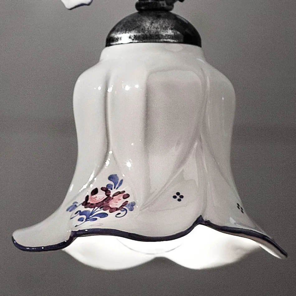 Suspension Lamp in Metal and Hand-Decorated Ceramic with Rose - Pisa Viadurini