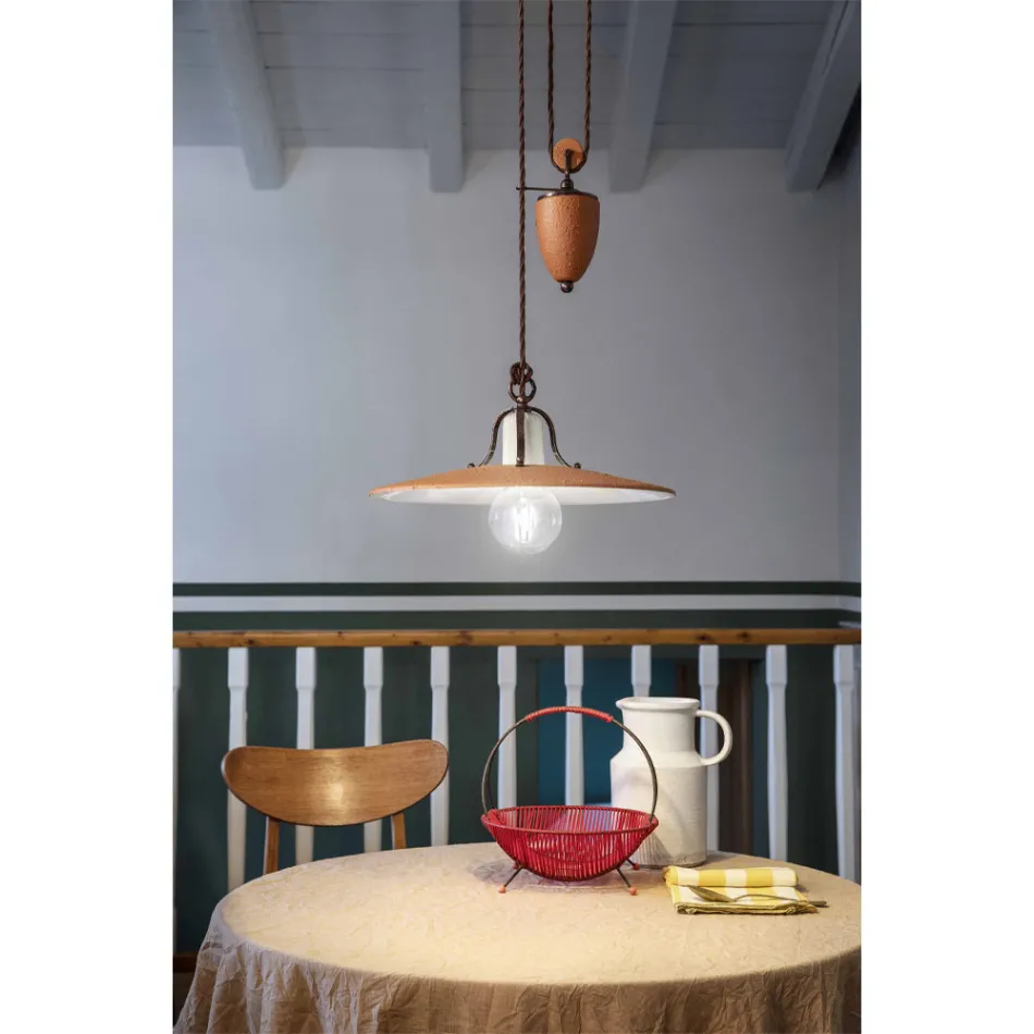 Ups and Downs Suspension Lamp in Iron and Hand Raw Ceramic - Bologna Viadurini