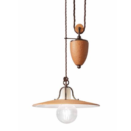Ups and Downs Suspension Lamp in Iron and Hand Raw Ceramic - Bologna Viadurini